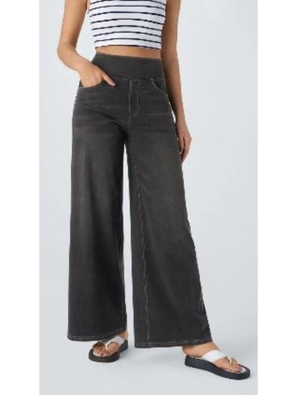 Halara Flex High Waisted Baggy Wide Leg Size Medium Petite Carbon Paint Denim Pu